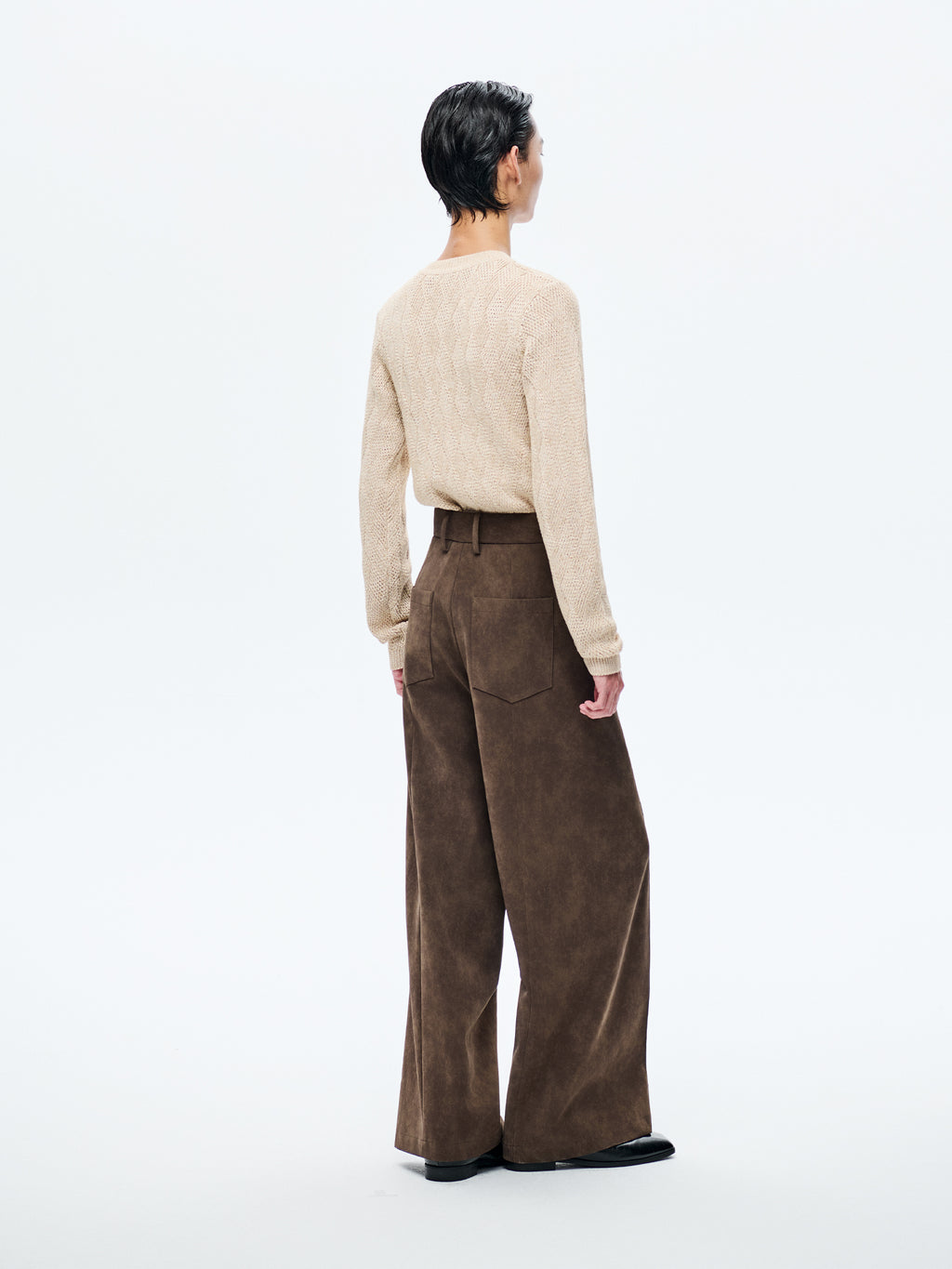 BROWN SUEDE WIDE-LEG TROUSERS