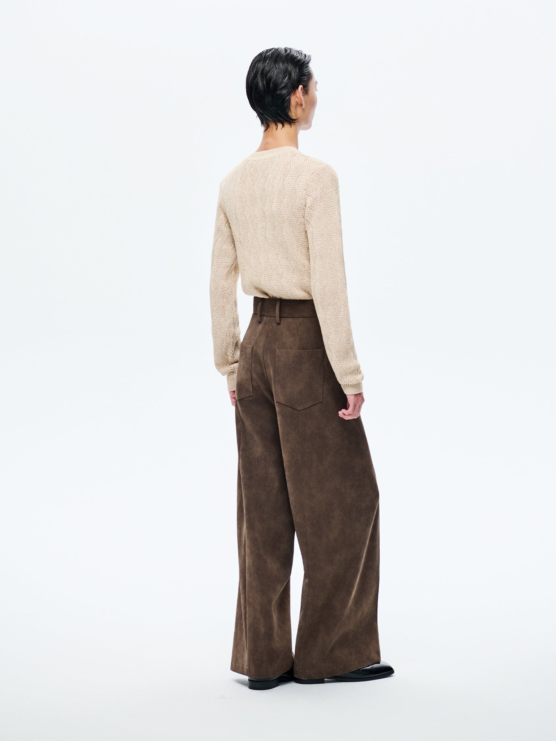 BROWN SUEDE WIDE-LEG TROUSERS