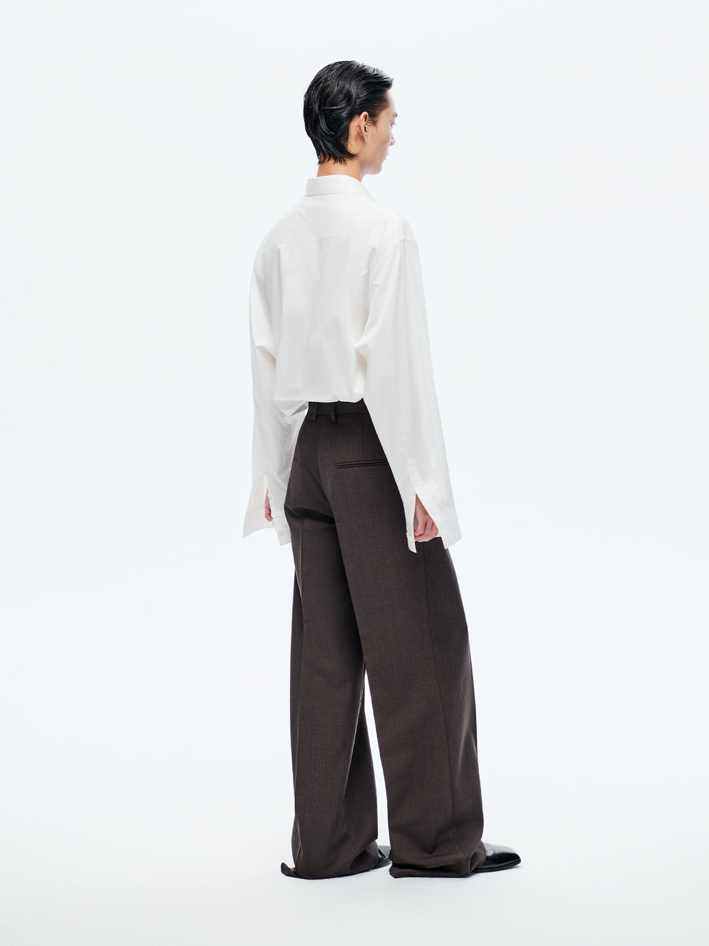 BROWN WOOL WIDE-LEG TROUSERS