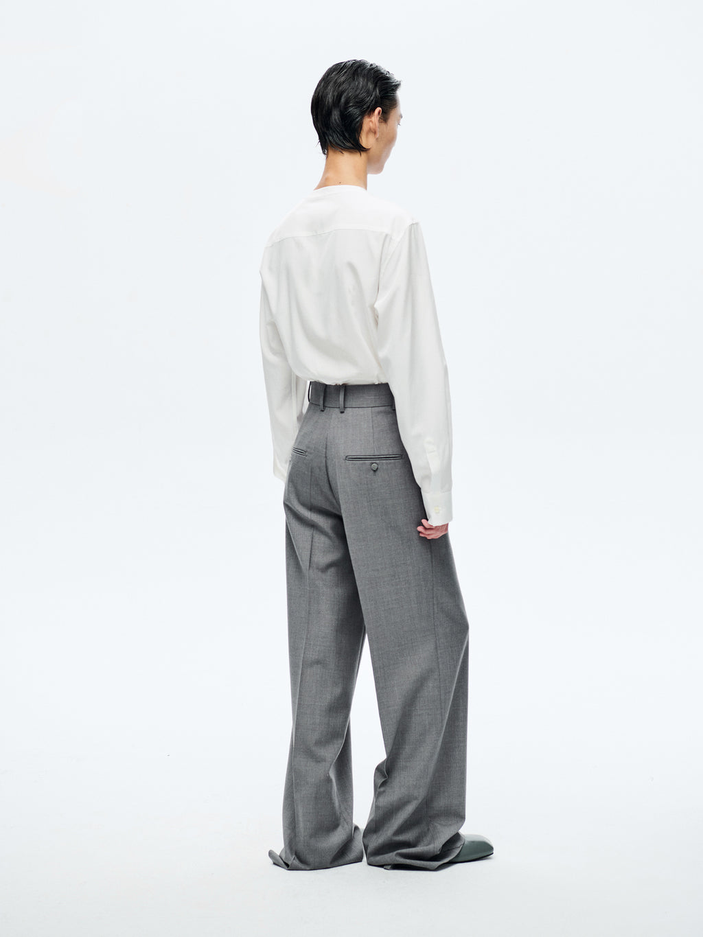 GREY WOOL WIDE-LEG TROUSERS