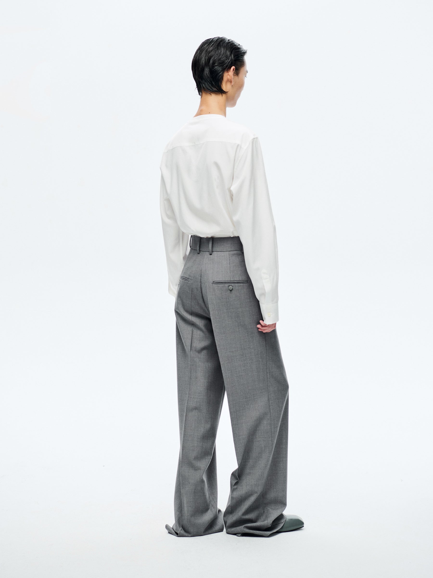 GREY WOOL WIDE-LEG TROUSERS