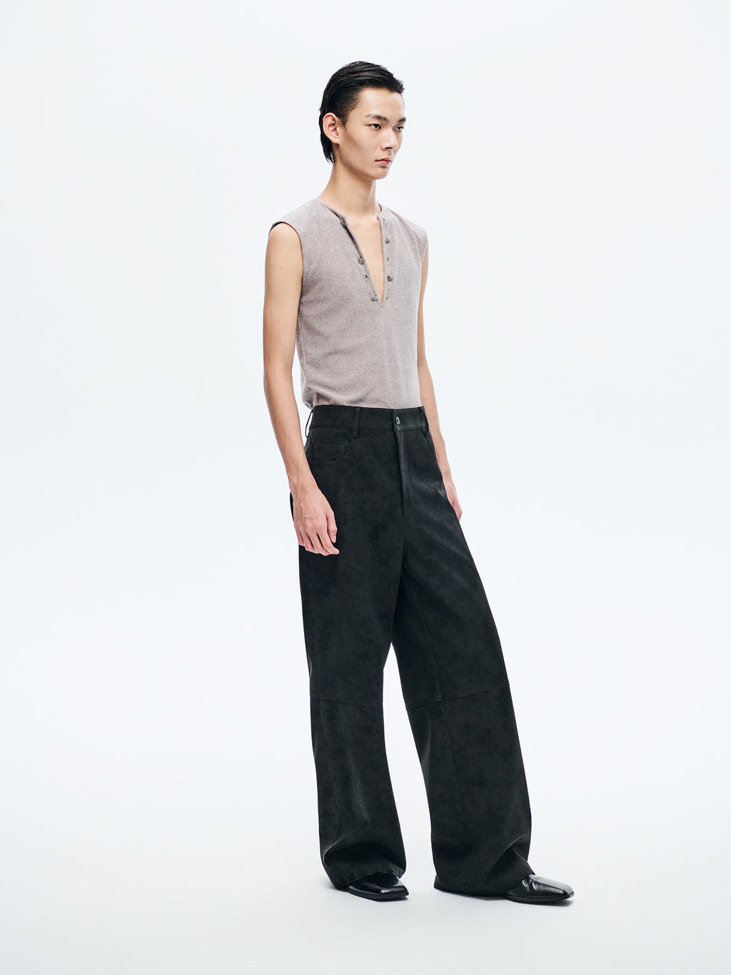 BLACK SUEDE FIVE-POCKET TROUSERS