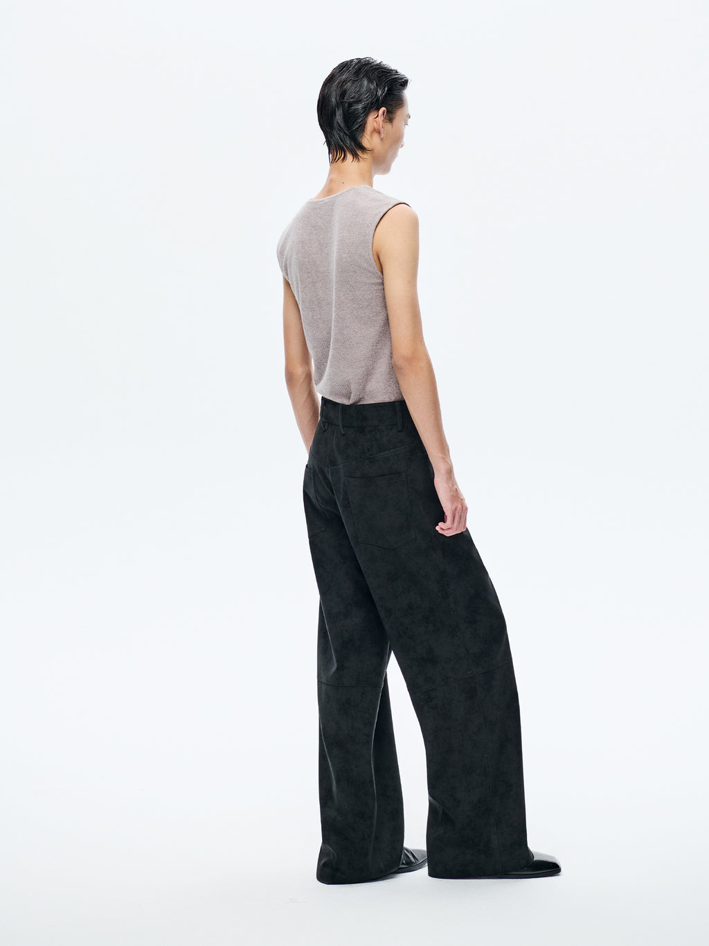 BLACK SUEDE FIVE-POCKET TROUSERS