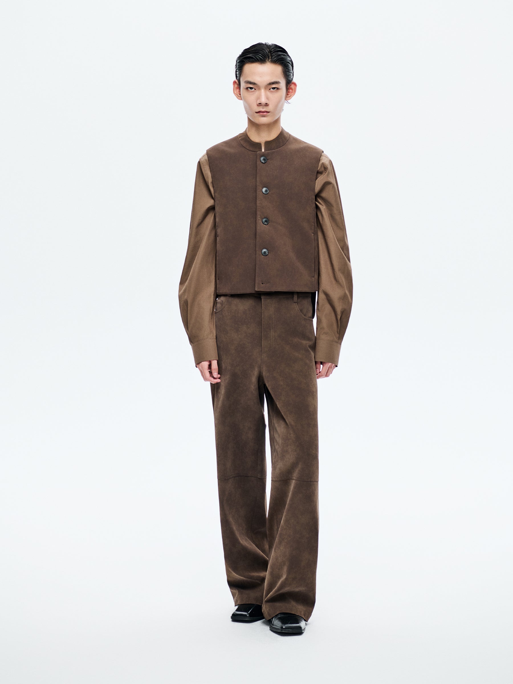 BROWN SUEDE FIVE-POCKET TROUSERS