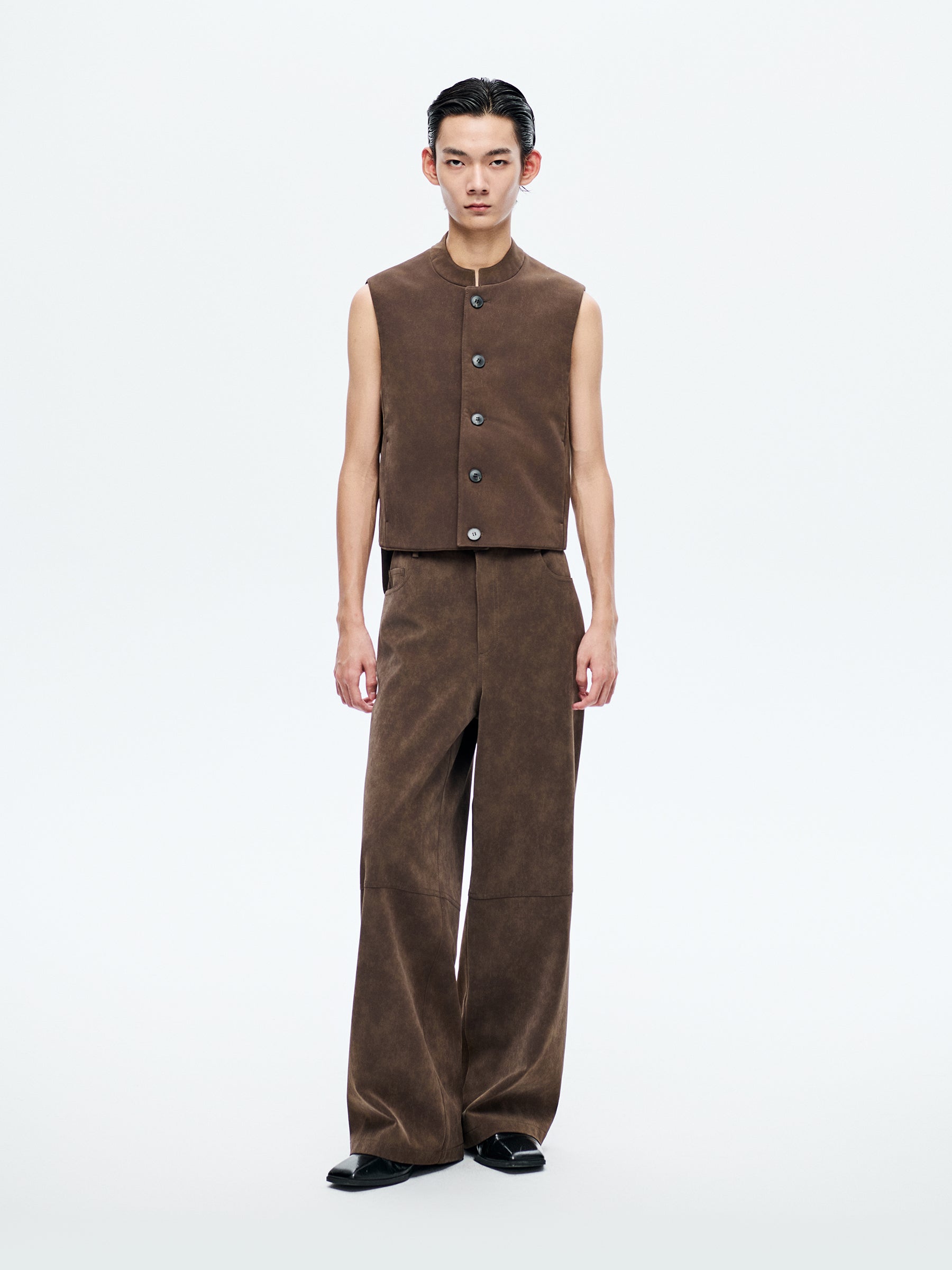 BROWN SUEDE FIVE-POCKET TROUSERS