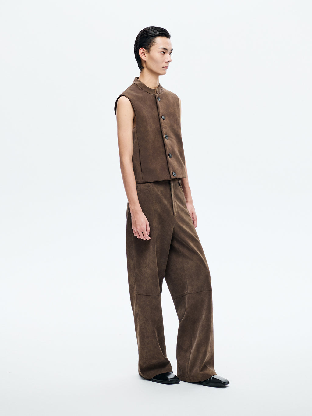 BROWN SUEDE FIVE-POCKET TROUSERS