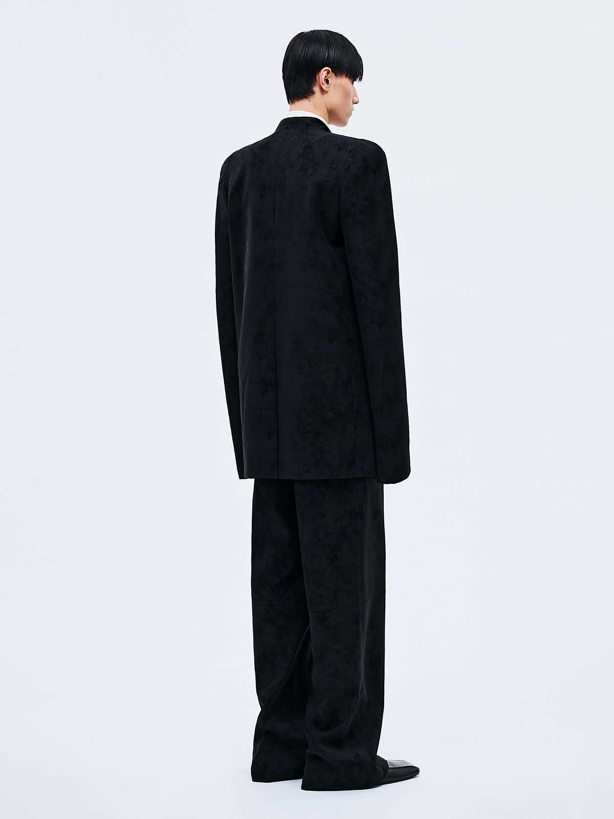 BLACK SUEDE SQUARE SHOULDER BLAZER